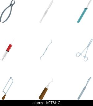 Medizinische Chirurgie instrument Icon Set, flacher Stil Stock Vektor