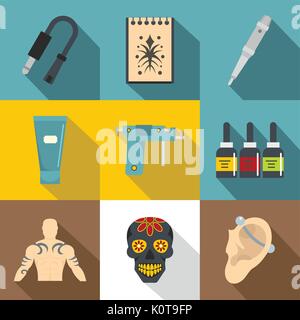 Tattoo equipment Symbole, flacher Stil Stock Vektor