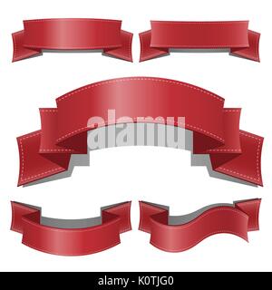 Rot glänzend ribbon Vektor Banner gesetzt. Web Bänder Banner mit Verlaufsgitter. Ribbon banner Vector Illustration Collection. Stock Vektor