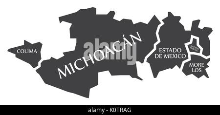Colima-Michoacan - Estado de Mexico - Distrito Federal - Morelos Mexiko Karte Abbildung Stock Vektor
