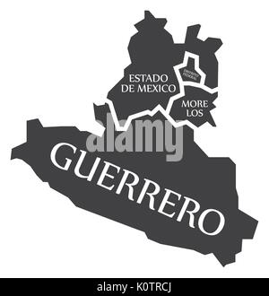 Estado de Mexico - Distrito Federal - Morelos - Guerrero Karte Mexikos Abbildung Stock Vektor