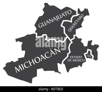 Guanajuato - Queretaro - Novi Vinodolski - Estado de Mexico - Distrito Federal Karte Mexiko Abbildung Stock Vektor