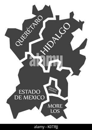Queretaro - Hidalgo - Estado de Mexico - Distrito Federal - Morelos Mexiko Karte Abbildung Stock Vektor