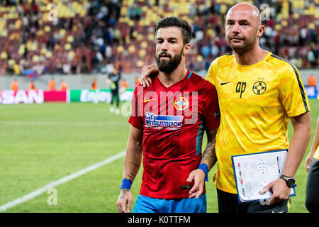 23. August 2017: Gabriel Enache #44 von FCSB Bukarest während der UEFA Champions League 2017-2018, Play-Offs 2. Bein Spiel zwischen FCSB Bukarest (ROU) und Sporting Clube de Portugal Lissabon (POR) auf nationaler Arena, Bukarest, Rumänien ROU. Foto: Cronos/Catalin Soare Stockfoto