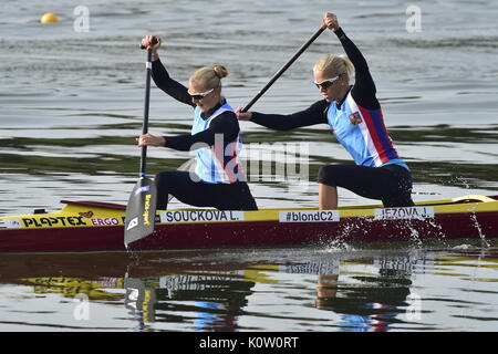 Racice, Tschechische Republik. 24 Aug, 2017. Tschechische Lenka Souckova, Jana Jezkova in Aktion während der 2017 ICF Canoe Sprint Wm in Racice, Tschechische Republik, 24. August 2017. Foto: CTK/Alamy leben Nachrichten Stockfoto