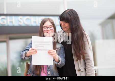 Junge Schulabgänger Wer hat's Sysdrome ihre GCSE-Prüfung Ergebnisse öffnet sich außerhalb ihrer Schule GROSSBRITANNIEN Stockfoto