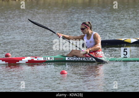 Racice, Tschechische Republik. 24 Aug, 2017. Volha Khudzenka von Belarus in Aktion während der 2017 ICF Canoe Sprint Wm in Racice, Tschechische Republik, 24. August 2017. Credit: Roman Vondrous/CTK Photo/Alamy leben Nachrichten Stockfoto