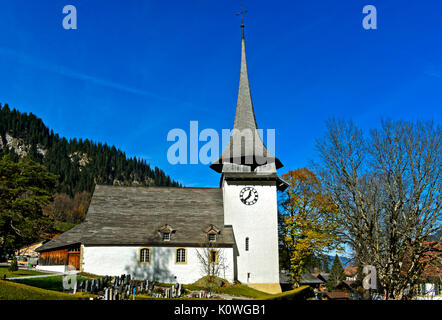 Reformierte Kirche, Gsteig bei Gstaad, Kanton Bern, Schweiz Stockfoto