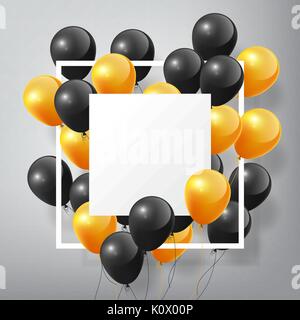 Flying realistische Glänzend schwarz orange Luftballons mit Quadratische weiße Leere und Rahmen, Halloween Konzept auf weißem Hintergrund Stock Vektor