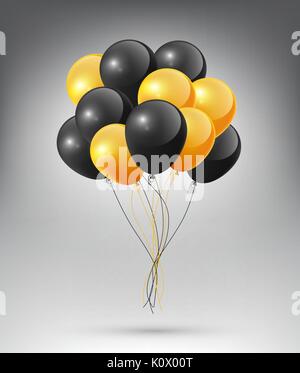 Flying realistische Glänzend Schwarz Orange Balloon, Halloween Konzept auf weißem Hintergrund Stock Vektor