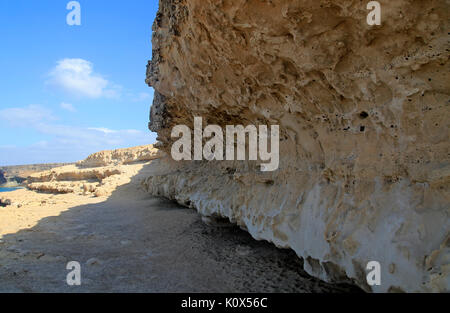 Wellenschnitt Kerbe erhöht Cliff geologischen Felsformationen bei Ajuy, Fuerteventura, Kanarische Inseln, Spanien Stockfoto