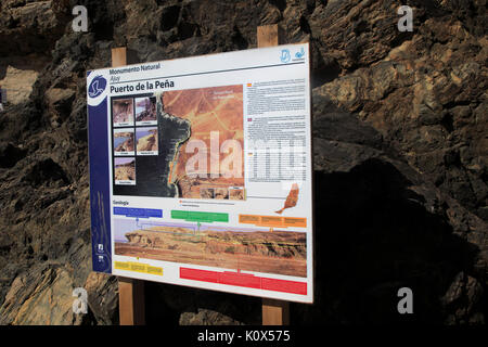 Informationen Platine Zeichen, Puerto de La Pena, Ajuy, Fuerteventura, Kanarische Inseln, Spanien Stockfoto