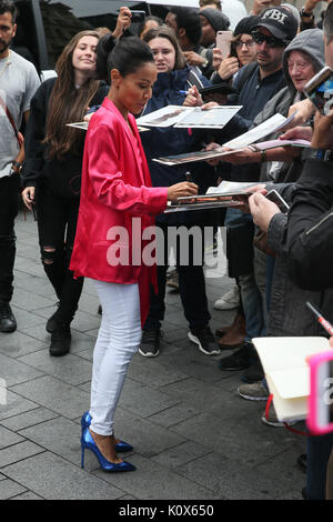 Jada Pinkett Smith Ankunft auf Global Radio Studios ihren neuen Film "Girl's Trip" - London mit: Jada Pinkett Smith Wo: London, Großbritannien Wann: 24 Aug 2017 Quelle: WENN.com Stockfoto