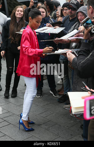 Jada Pinkett Smith Ankunft auf Global Radio Studios ihren neuen Film "Girl's Trip" - London mit: Jada Pinkett Smith Wo: London, Großbritannien Wann: 24 Aug 2017 Quelle: WENN.com Stockfoto