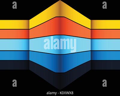 Abstrakten 3D Illustration aus geprägtem Hell bunt gestreifte geometrische Struktur über schwarzen Hintergrund Stock Vektor