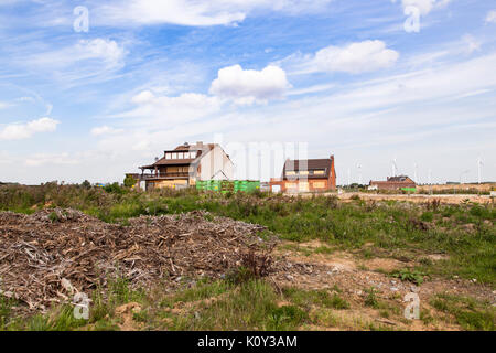 Letzte Gebäude in einem geisterdorf am Rande des Tagebau Garzweiler II in Deutschland Stockfoto