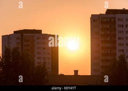 Wohnhaus in Erfurt bei Sonnenaufgang Stockfoto