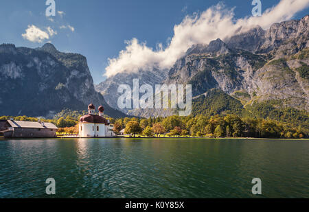 St. Bartholomäus in Königssee, Berchtesgadener Alpen, Berchtesgaden, Bayern, Deutschland Stockfoto