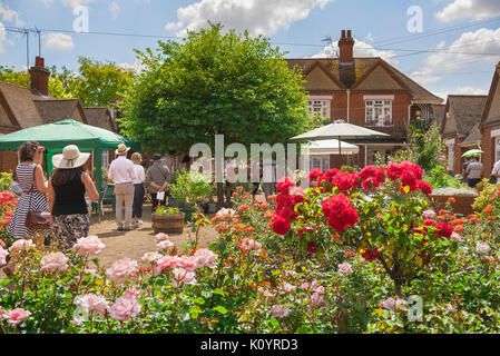 Sommer Garden Party, an einem Sommernachmittag Menschen besuchen den Garten des Maynewater Lane Almosen Häuser in Bury St Edmunds offenen Gärten Tag, Suffolk, Großbritannien Stockfoto