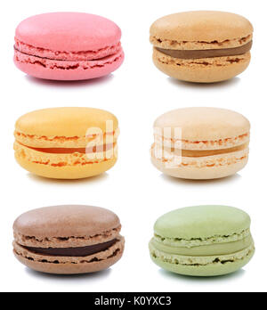 Macarons Makronen cookies Sammlung Dessert aus Frankreich isoliert auf weißem Hintergrund Stockfoto