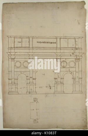 Triumphbogen des Konstantin, Elev, partielle Plan (recto) Triumphbogen des Konstantin, Profile der Base, Welle und Gebälk (verso) MET 68.769.20 recto Stockfoto