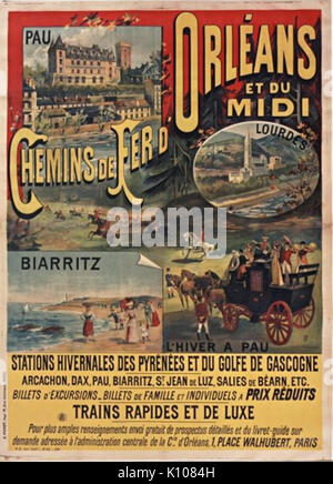 Affiche PO Midi-Pau Lourdes, Biarritz 1891 Stockfoto