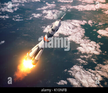 Trägerrakete Einführung In Die rosa Wolken. 3D-Darstellung. Stockfoto