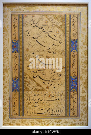 Albumblatt (Muraqqa') von NASTA Kalligraphie, unterzeichnete Mahmud bin Ishaq (Shahabi), Iran, ca. 1600 n. Chr., Tusche, Aquarell und Gold auf Papier Aga Khan Museum Toronto, Kanada DSC06870 Stockfoto