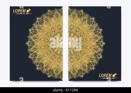 Moderne Vektor Vorlage für Broschüre, Broschüre, Flyer, cover, Magazin oder jährlichen Bericht. A4-Format. Wirtschaft, Wissenschaft, Medizin und Technik Design-Buch-Layout. Abstrakte Darstellung mit goldenen mandala Stock Vektor