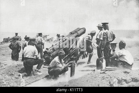 Big Gun Annie feuern bei Gallipoli, WK 1. Stockfoto