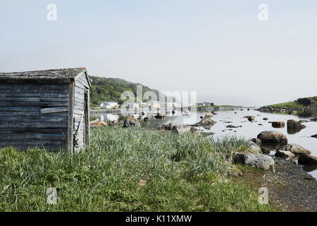 Blockhaus in St.Lunaire-Griquet an der nördlichen Spitze des Großen nördlichen Halbinsel, Neufundland, Kanada Stockfoto