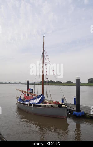 Die wiederhergestellten cockler Baden Powell am Fluss Great Ouse in King's Lynn, Norfolk. Stockfoto