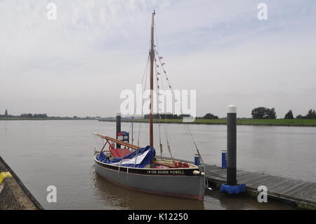 Die wiederhergestellten cockler Baden Powell am Fluss Great Ouse in King's Lynn, Norfolk. Stockfoto