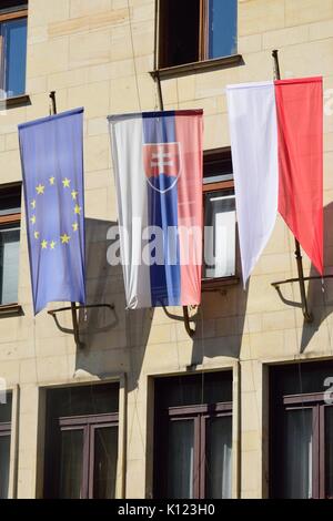 Euro und Slowakische Flaggen Stockfoto