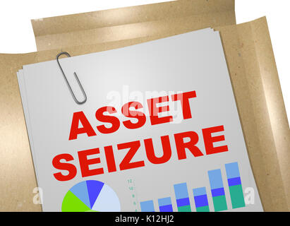3D-Illustration des "ASSET BESCHLAGNAHME" Titel auf Business Document Stockfoto