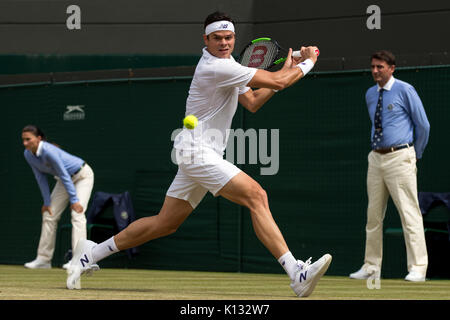 Milos Raonic von Kanada an die Herren Singles - Wimbledon Championships 2017 Stockfoto