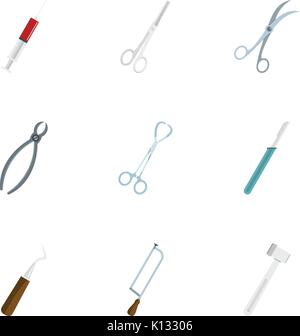 Chirurgie tools Icon Set, flacher Stil Stock Vektor