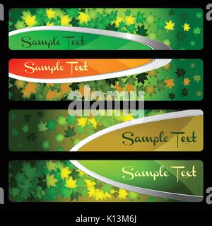 Set mit drei bunten Horizontale verstreuten Blätter im Herbst gemusterten Kopfzeilen oder Banner mit Copyspace, abstrakte Kreatives Design für Web-Vektor Stock Vektor