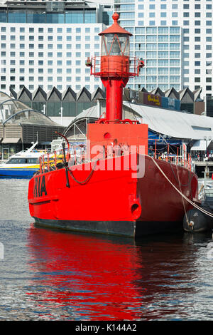 Carpentaria Feuerschiff an der Sydney Maritime Museum in Darling Harbour, Australien. Stockfoto