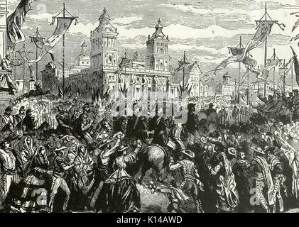 Französische Truppen GEBEN SIE MEXIKO CITY, Juni 1863, während des Krieges Franco-Mexican Stockfoto