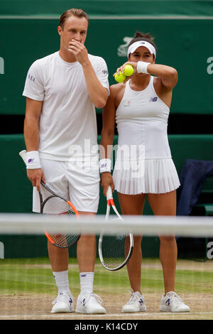 Heather Watson und Henri Kontinen im gemischten Doppel Finale - Wimbledon Championships 2017 Stockfoto