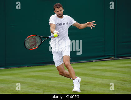 Grigor Dimitrov Russland während der Praxis an der Wimbledon Championships 2017 Stockfoto