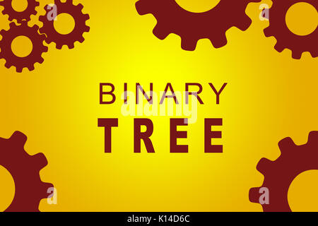 BINARY TREE sign Konzept Abbildung mit roten Zahnrad Zahlen auf gelbem Hintergrund Stockfoto