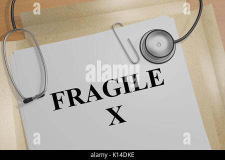 3D-Darstellung der "Fragile X" Titel auf ein medizinisches Dokument Stockfoto