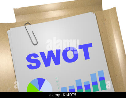 3D-Illustration der WOT" Titel auf Business Document (Akronym für Stärken, Schwächen, Chancen und Bedrohungen) Stockfoto