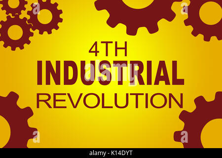 4. INDUSTRIELLE REVOLUTION sign Konzept Abbildung mit roten Zahnrad Zahlen auf gelbem Hintergrund Stockfoto