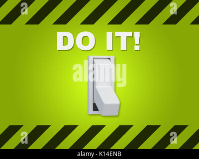 3D-Darstellung der 'DO IT!" Titel über einen elektrischen Schalter auf grüne Wand Stockfoto