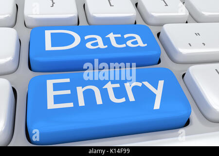 3D-Abbildung der Tastatur mit dem Skript "Data Entry" auf zwei benachbarte blass blauen Tasten Stockfoto