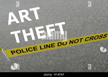 3D-Darstellung der "KUNSTRAUB" Titel auf dem Boden in einem Polizei Arena Stockfoto