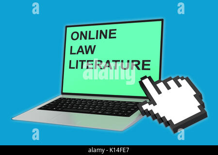 3D-Illustration des "ONLINE RECHT LITERATUR' Skript mit zeigende Hand Symbol der Bildschirm des Laptops zeigt Stockfoto